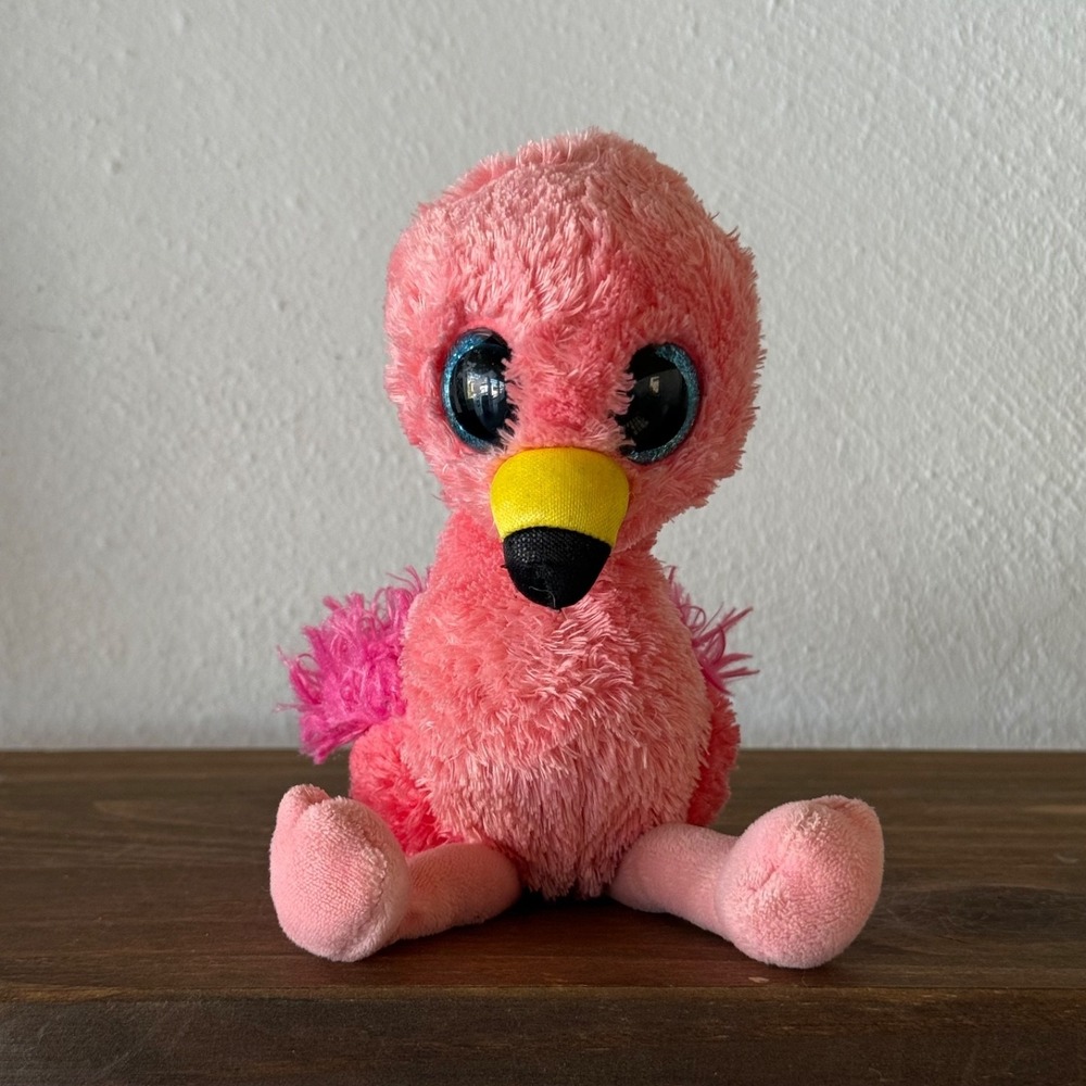 Ty Beanie Boo Gilda Pink Flamingo Plush Stuffed Animal 6in Blue Eyes Plushie Toy